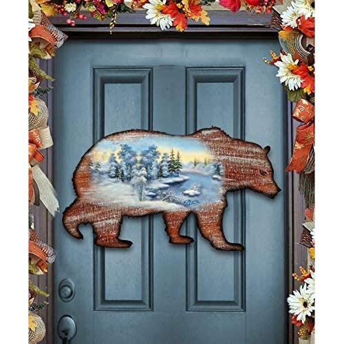 8198214 grizzly Wooden christmas Ornament Set of 2