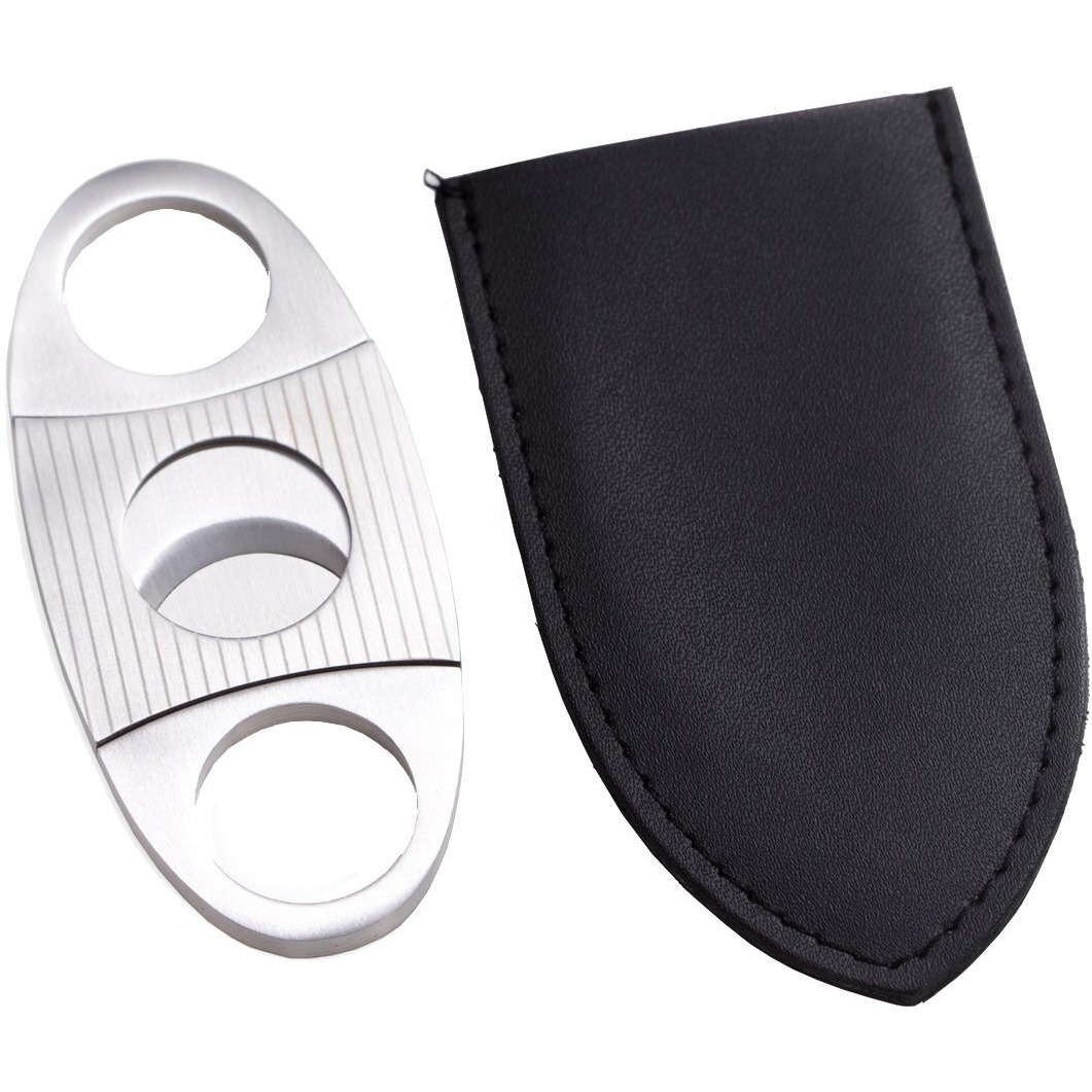 Bey-Berk International c109 Stainless Steel guillotine cigar cutter with Leather Pouch  Silver