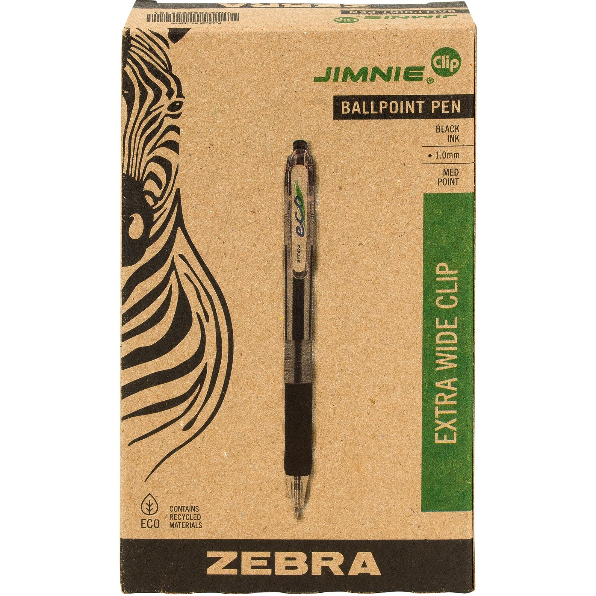 Zebra 22510 Jimnie clip Retr Ballpoint Pen Translucent Brl Black Ink Med 10 mm Pack of 12