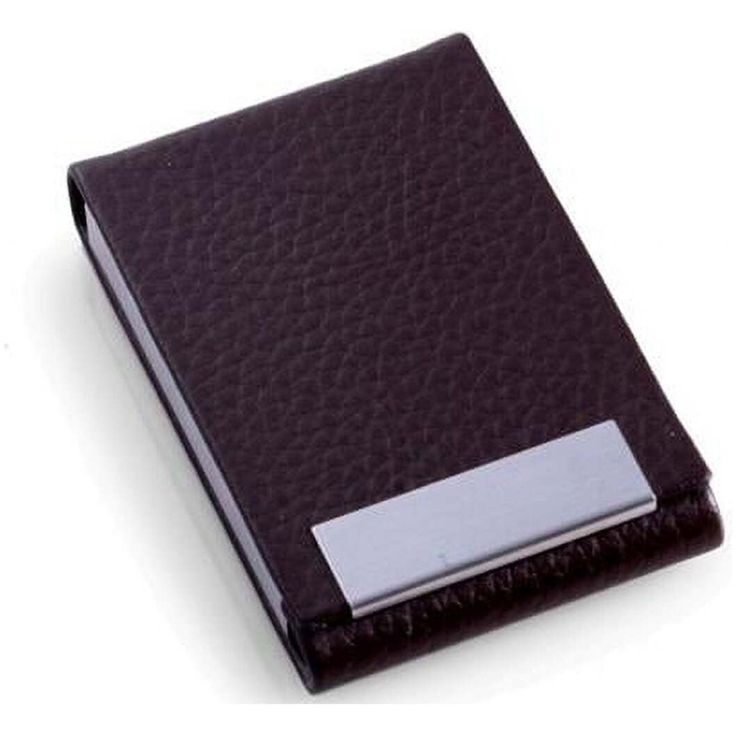 Bey-Berk International D252N Brown Leather Business card case with Flip Top & Magnetic closure