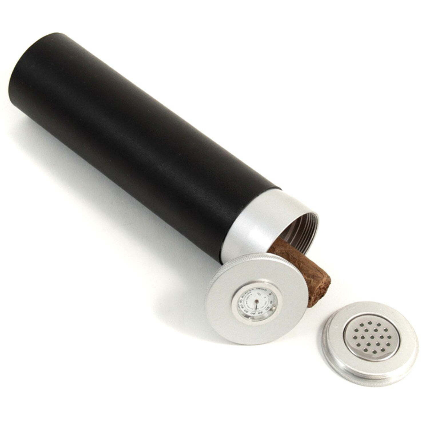 Bey-Berk International c400 Black Leather Wrap Aluminum cigar Tube with Hygrometer & Humidistat