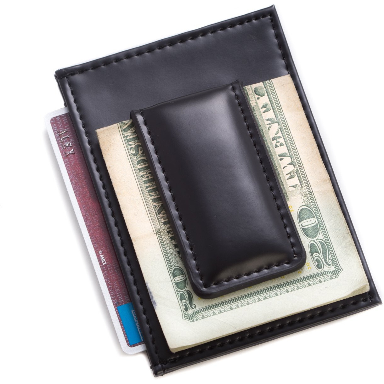 Bey-Berk International BB516B Leather Magnetic Money clip & Wallet with ID Window - Black