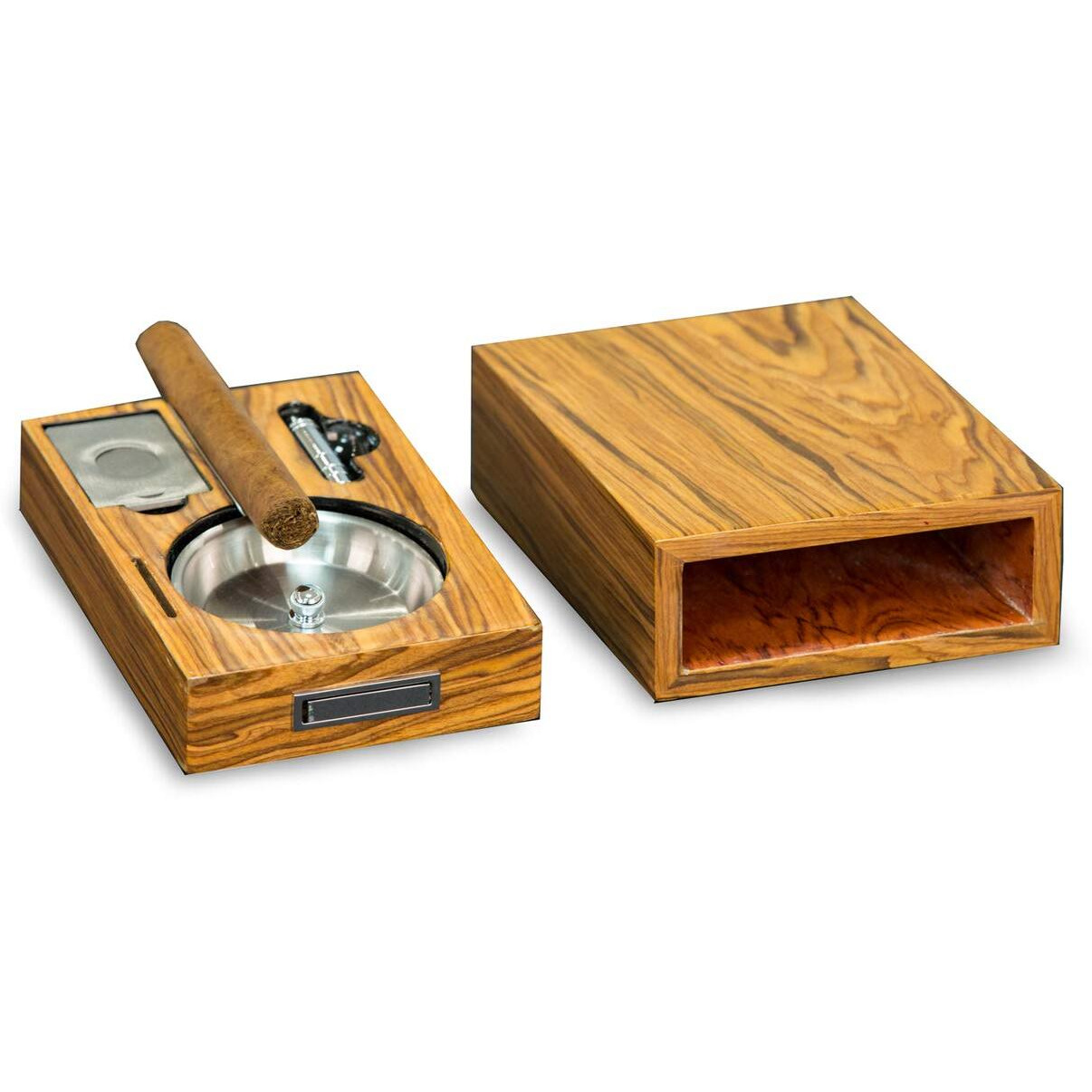 Bey-Berk International c324 cigar Ashtray & cutter with Punch - Olive Wood