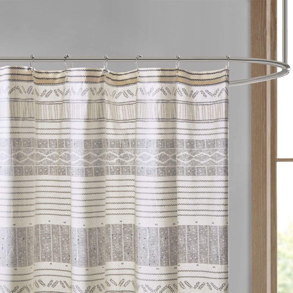 cody cotton Stripe Printed Shower curtain with Tassel(D0102HR72V6)