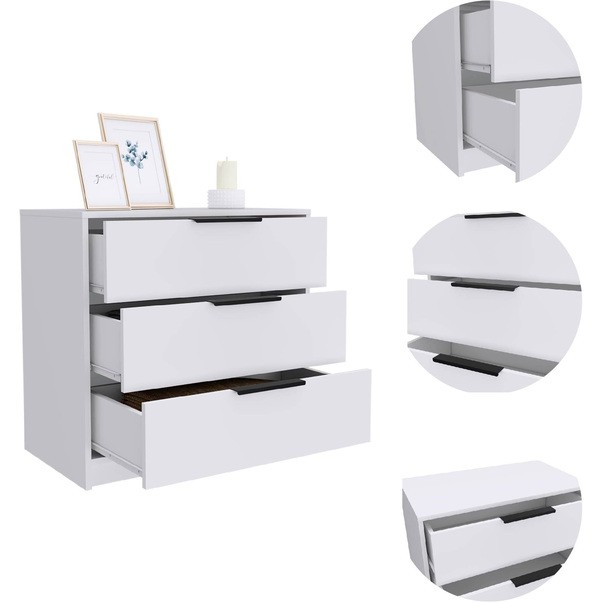 cannon 3-Drawer Rectangle Dresser White(D0102H767IP)