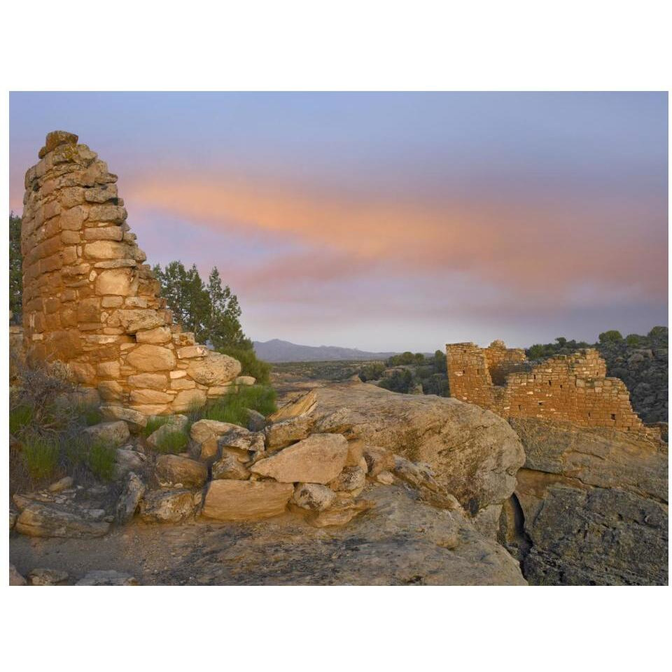 Stronghold House with Sleeping Ute Mountain, Hovenweep National Monument, Utah-Paper Art-18&quotx14"