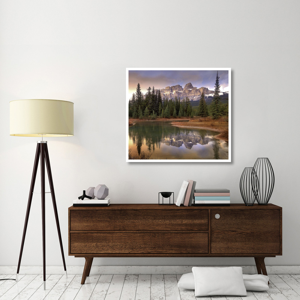 Castle Mountain and boreal forest reflected in lake, Banff National Park, Alberta-Paper Art-42&quotx37.6"