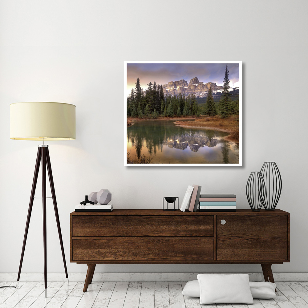 Castle Mountain and boreal forest reflected in lake, Banff National Park, Alberta-Paper Art-46&quotx41.16"