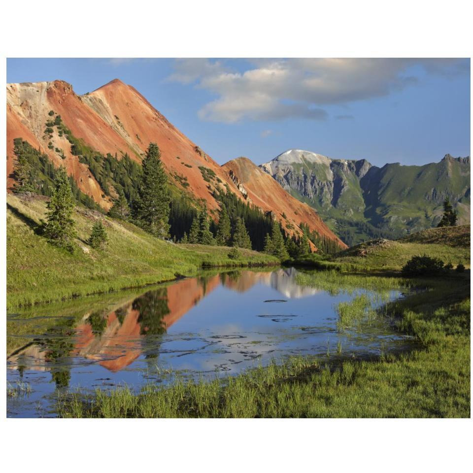 Red Mountain gets its color from iron ore in the rock, Gray Copper Gulch, Colorado-Paper Art-18&quotx14"