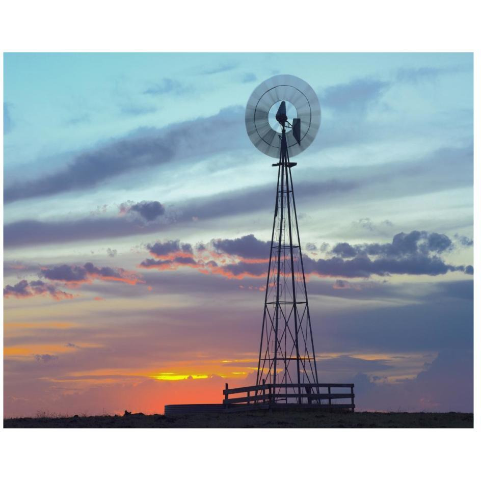 Windmill producing electricity at sunset example of renewable energy, North America-Paper Art-26&quotx22"