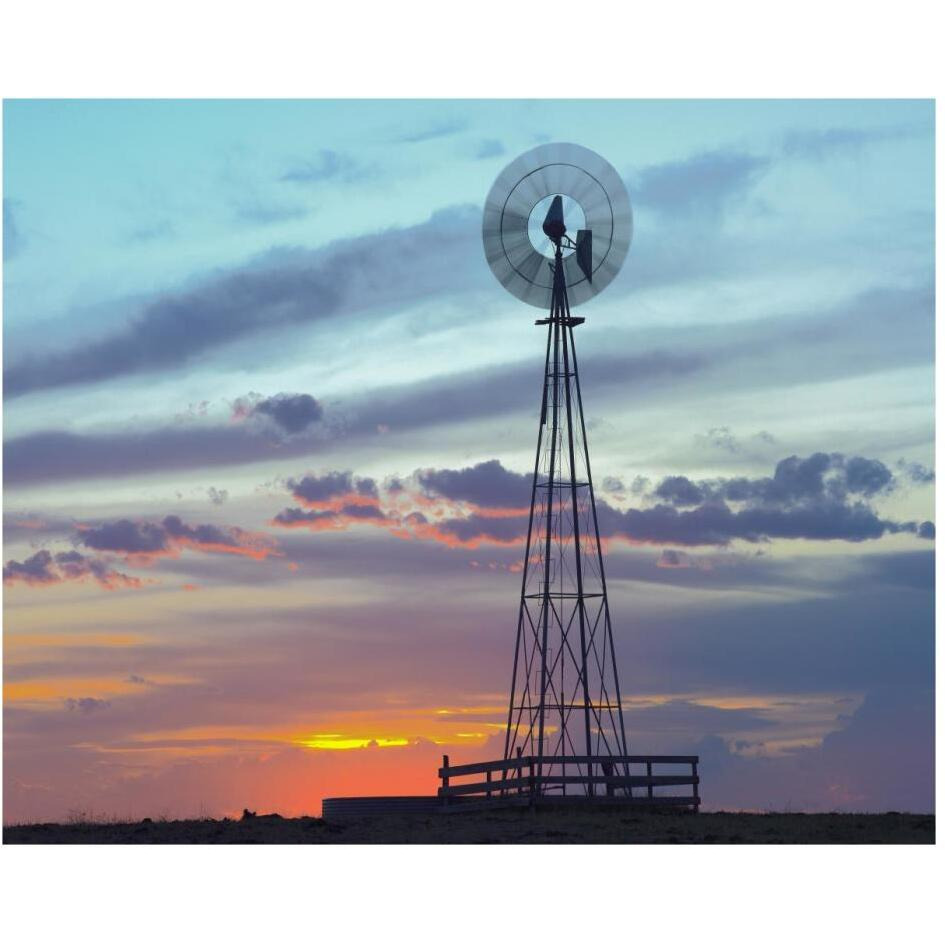 Windmill producing electricity at sunset example of renewable energy, North America-Paper Art-30&quotx24"