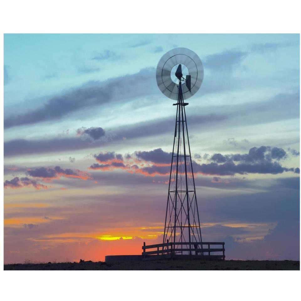 Windmill producing electricity at sunset example of renewable energy, North America-Paper Art-37&quotx30"