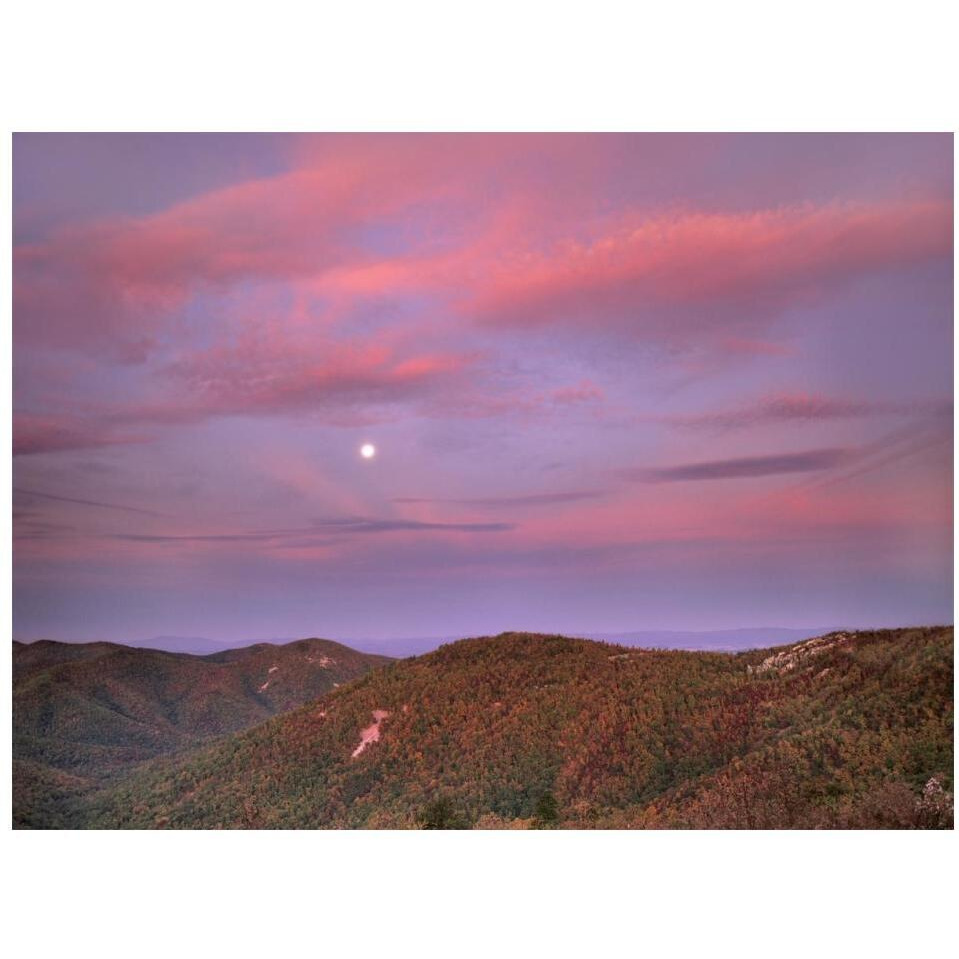 Moon over Blue Ridge Range and Lost Cove Cliffs, Blue Ridge Parkway, North Carolina-Paper Art-18&quotx14"