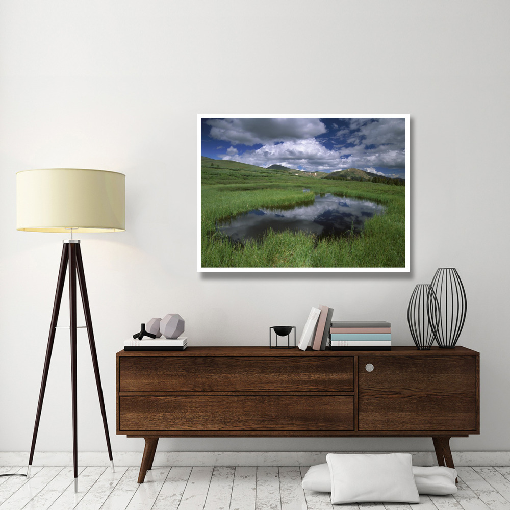 Cumulus clouds reflected in pond at Guanella Pass, Arapaho National Forest, Colorado-Paper Art-50&quotx38"