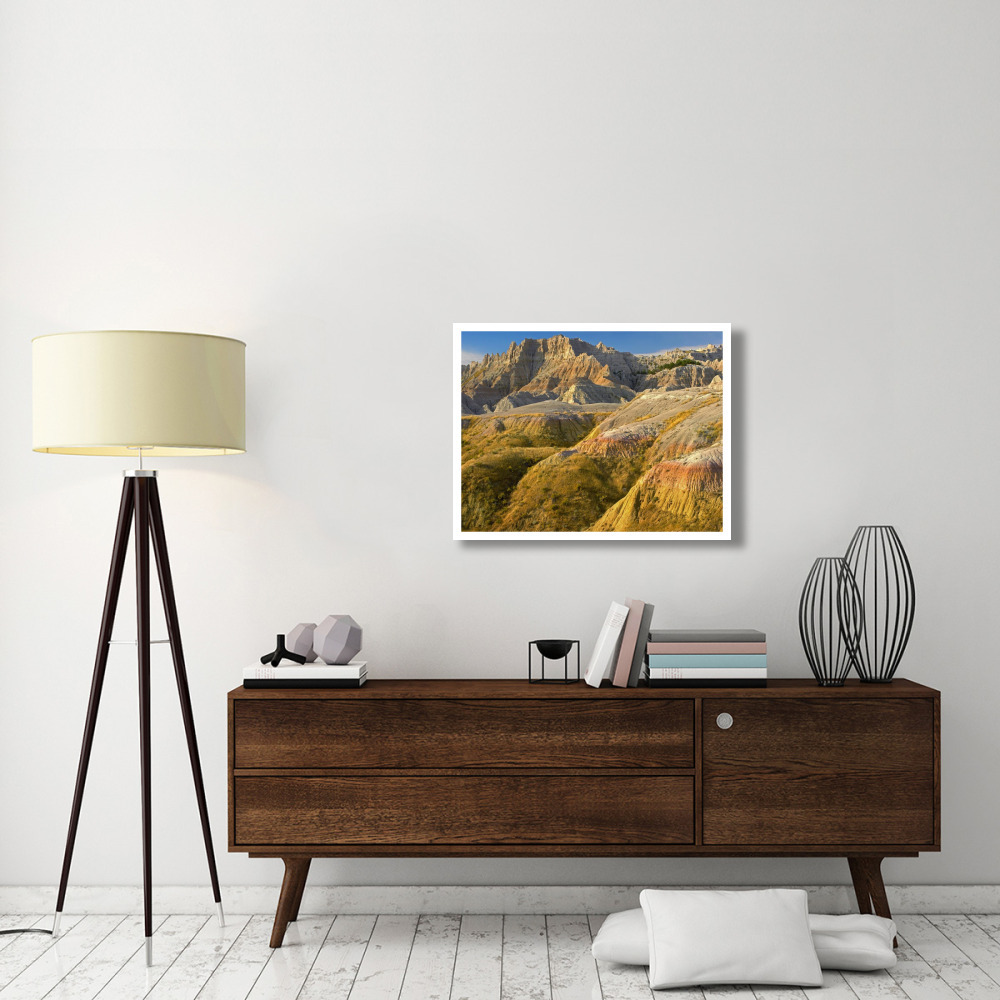 Eroded buttes showing layers of sedimentary rock, Badlands National Park, South Dakota-Paper Art-34&quotx26"