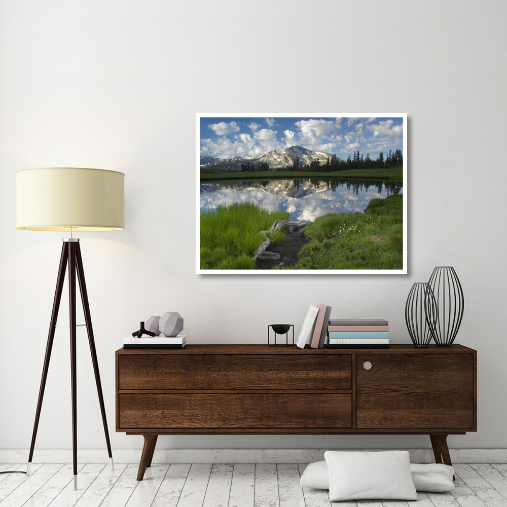 Mammoth Peak and scattered clouds reflected in lake, Yosemite National Park, California-Paper Art-50&quotx38"