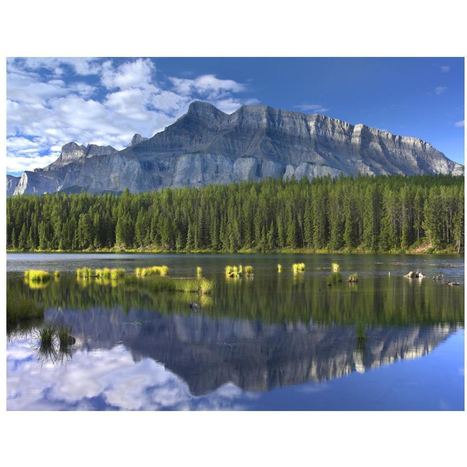 Mount Rundle and boreal forest reflected in Johnson Lake, Banff National Park, Alberta, Canada-Paper Art-18&quotx14"