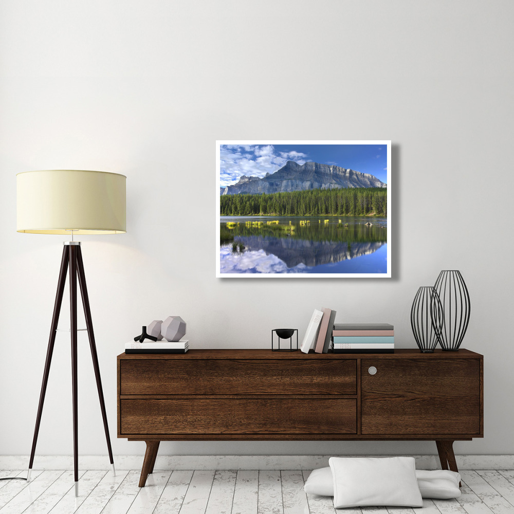 Mount Rundle and boreal forest reflected in Johnson Lake, Banff National Park, Alberta, Canada-Paper Art-42&quotx32"