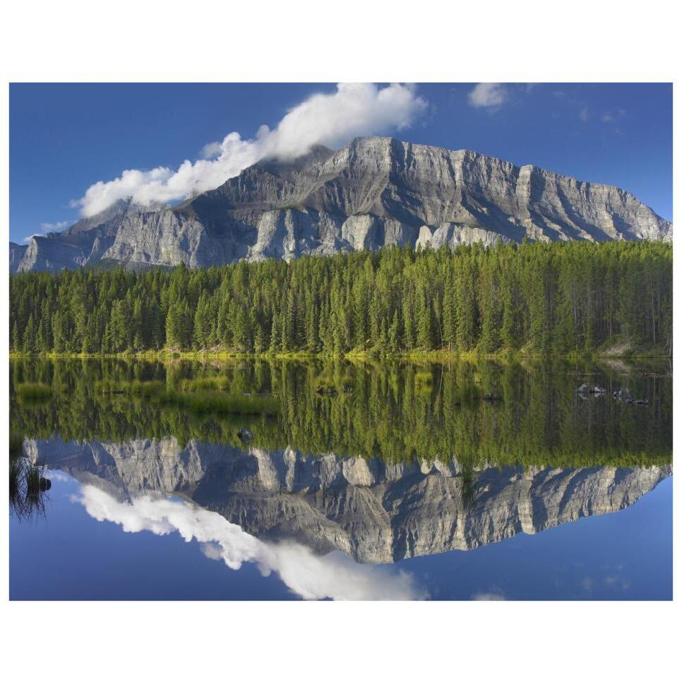 Mount Rundle and boreal forest reflected in Johnson Lake, Banff National Park, Alberta, Canada-Paper Art-34&quotx26"