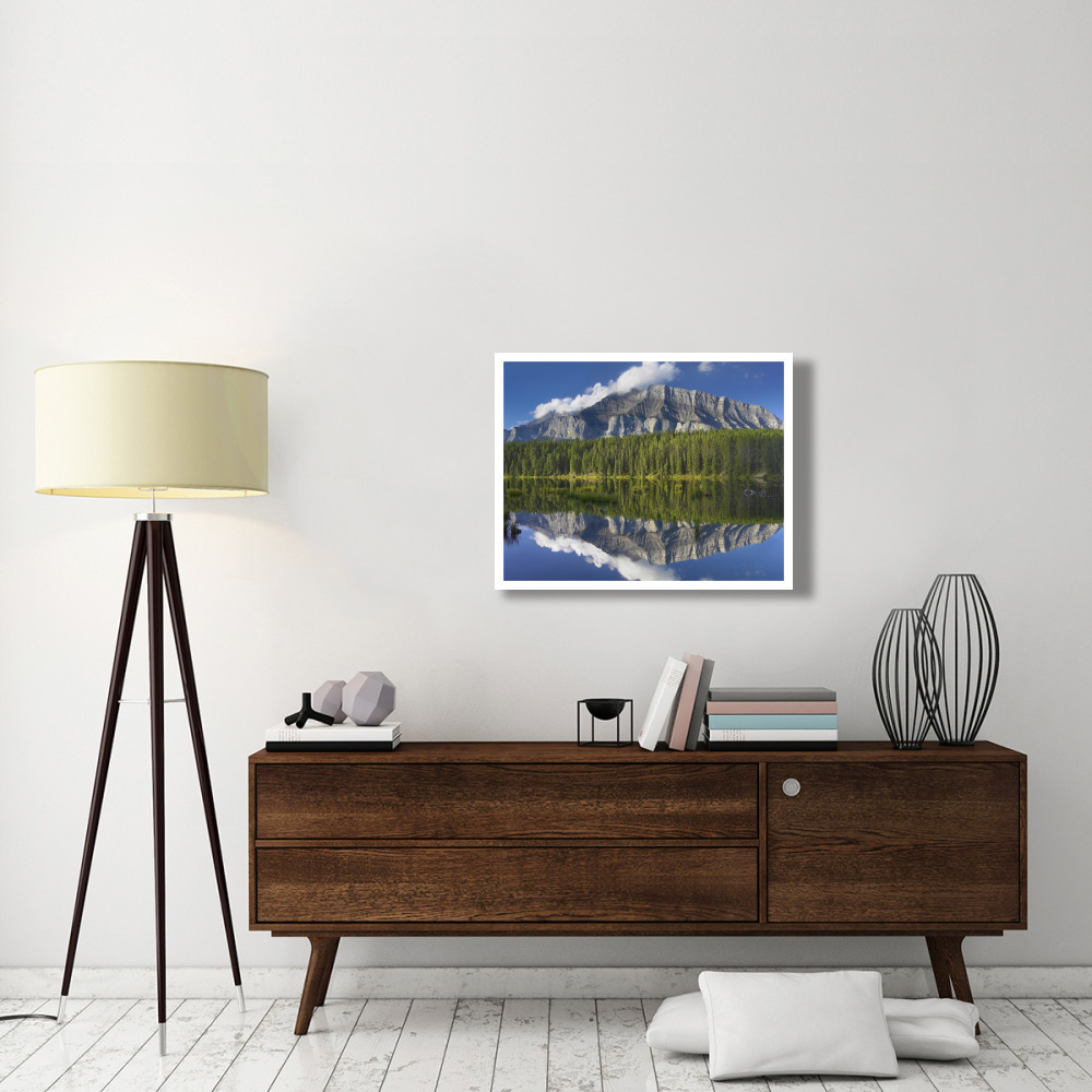 Mount Rundle and boreal forest reflected in Johnson Lake, Banff National Park, Alberta, Canada-Paper Art-34&quotx26"