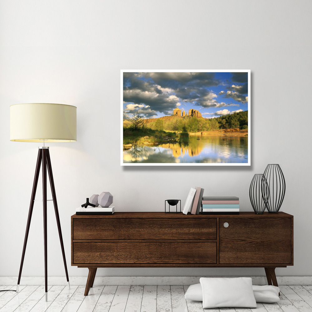 Cathedral Rock reflected in Oak Creek at Red Rock crossing, Red Rock State Park near Sedona, Arizona-Paper Art-50&quotx38"