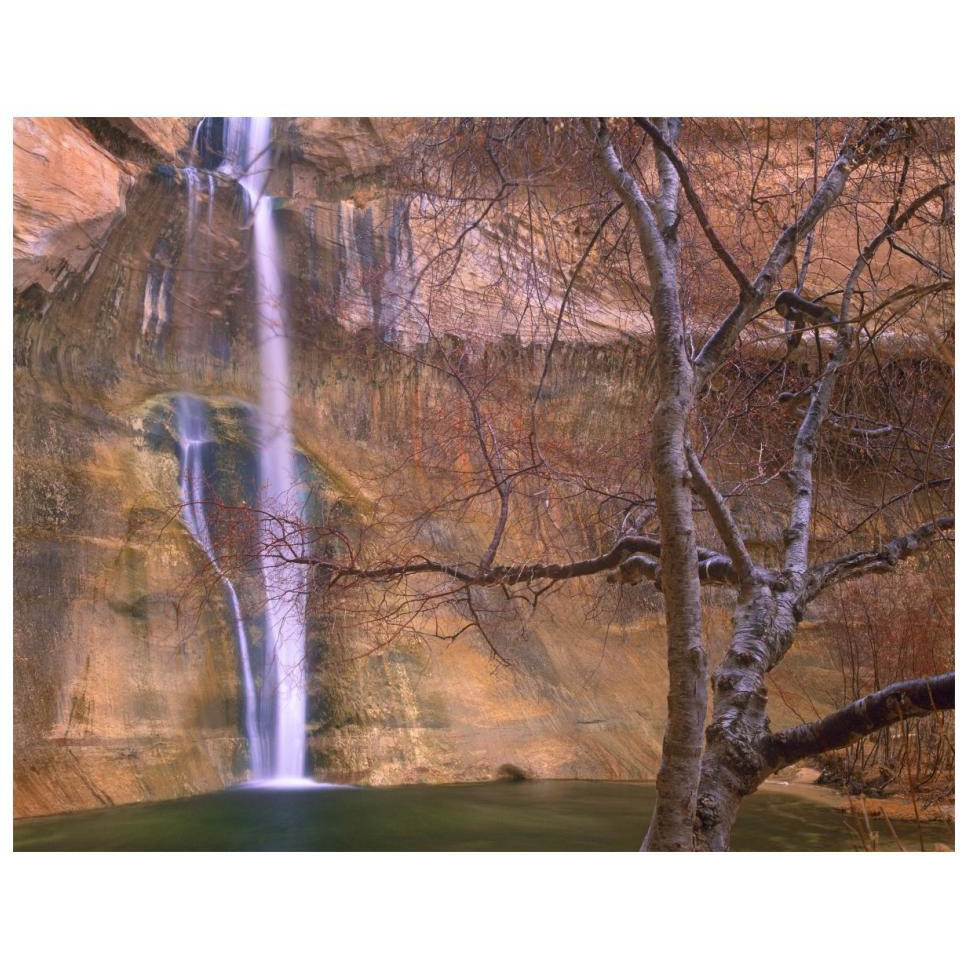 Calf Creek Falls cascading down sandstone cliff with desert varnish, Escalante National Monument, Utah-Paper Art-18&quotx14"