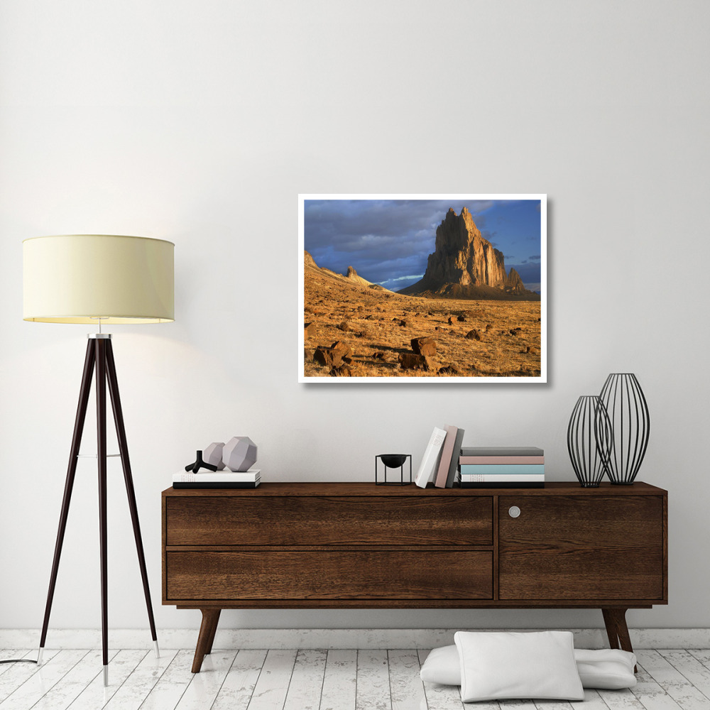 Shiprock, the basalt core of an extinct volcano, tuff-breccia ejected boulders in foreground, New Mexico-Paper Art-42&quotx32"