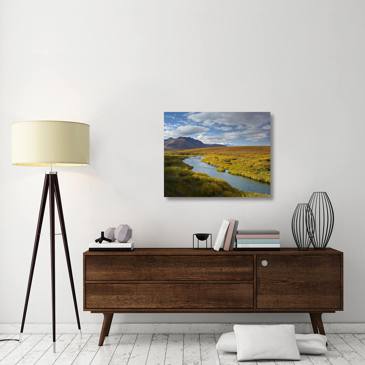 North Klondike River flowing through tundra beneath the Ogilvie Mountains, Yukon Territory, Canada-Canvas Art-35&quotx28"