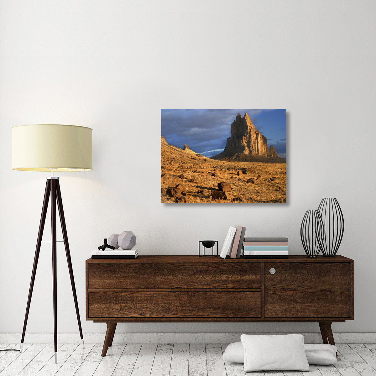 Shiprock, the basalt core of an extinct volcano, tuff-breccia ejected boulders in foreground, New Mexico-Canvas Art-40&quotx30"