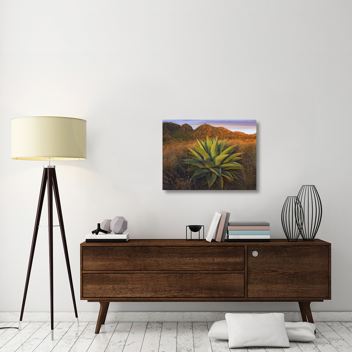 Agave plants and Chisos Mountains seen from Chisos Basin, Big Bend National Park, Chihuahuan Desert, Texas-Canvas Art-32&quotx24"