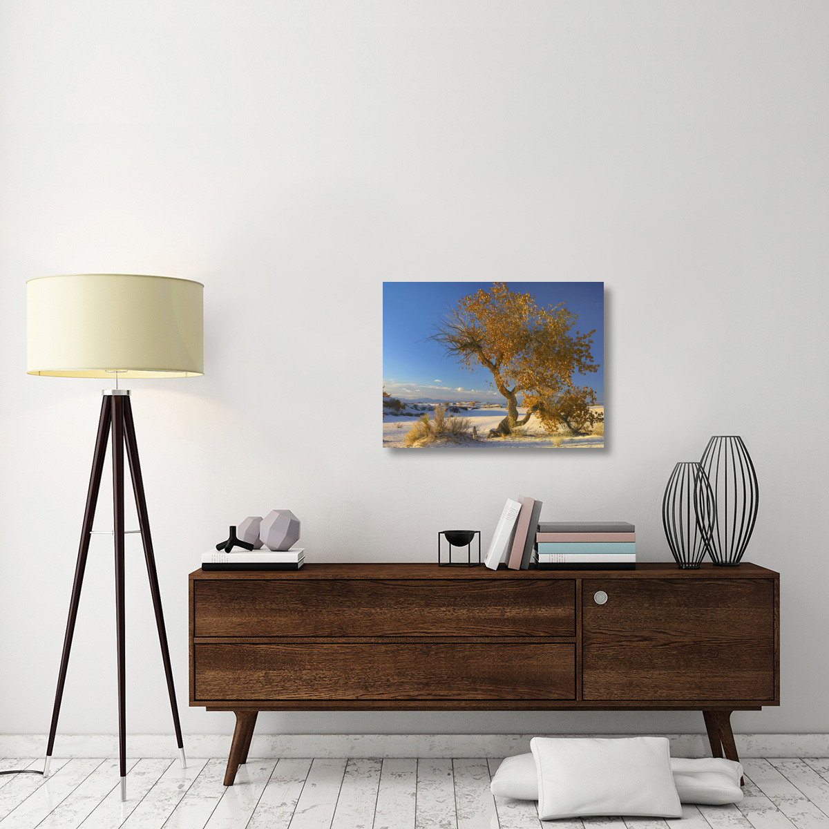 Fremont Cottonwood tree single tree in desert, White Sands National Monument, Chihuahuan Desert New Mexico-Canvas Art-32&quotx24"