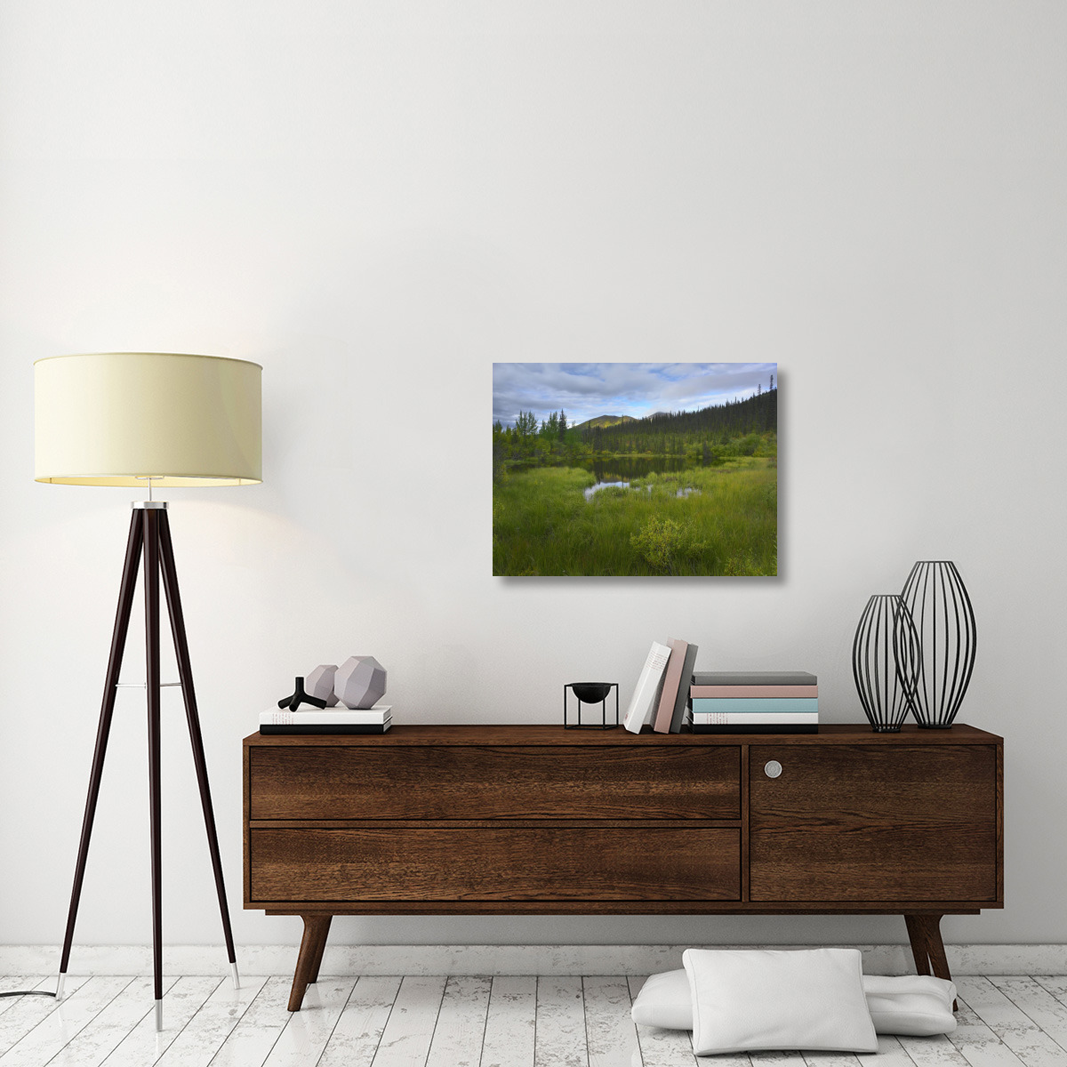 Boreal forest with pond and Antimony Mountain in the background, Ogilvie Mountains, Yukon Territory, Canada-Canvas Art-32&quotx24"