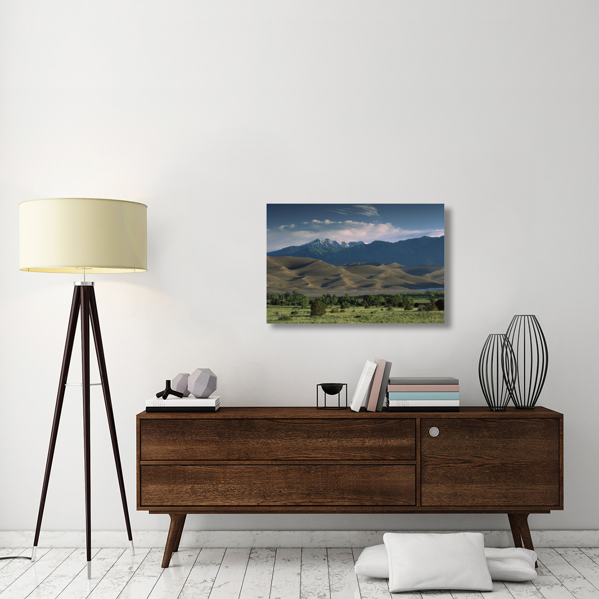 750 foot tall sand dunes rise against the Sangre de Cristo Mountains, Great Sand Dunes National Monument, Colorado-Canvas Art-36&quotx24"