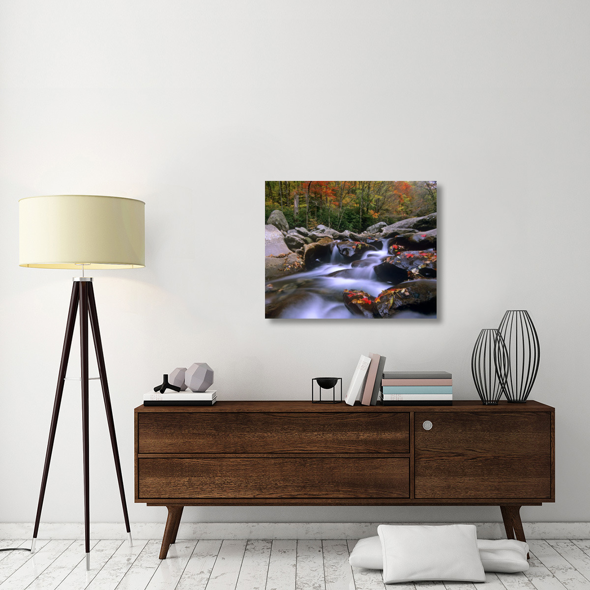 Little Pigeon River cascading among rocks and colorful Maple leaves, Great Smoky Mountains National Park, Tennessee-Canvas Art-35&quotx28"