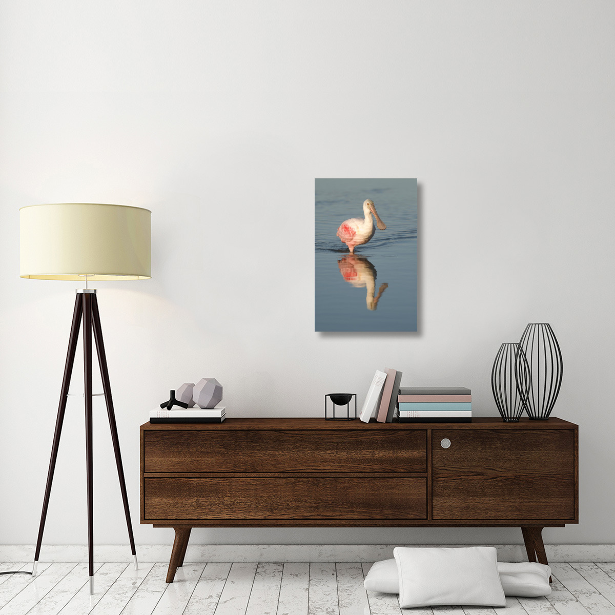 Roseate Spoonbill wading, Fort Myers Beach, Florida-Canvas Art-20&quotx30"