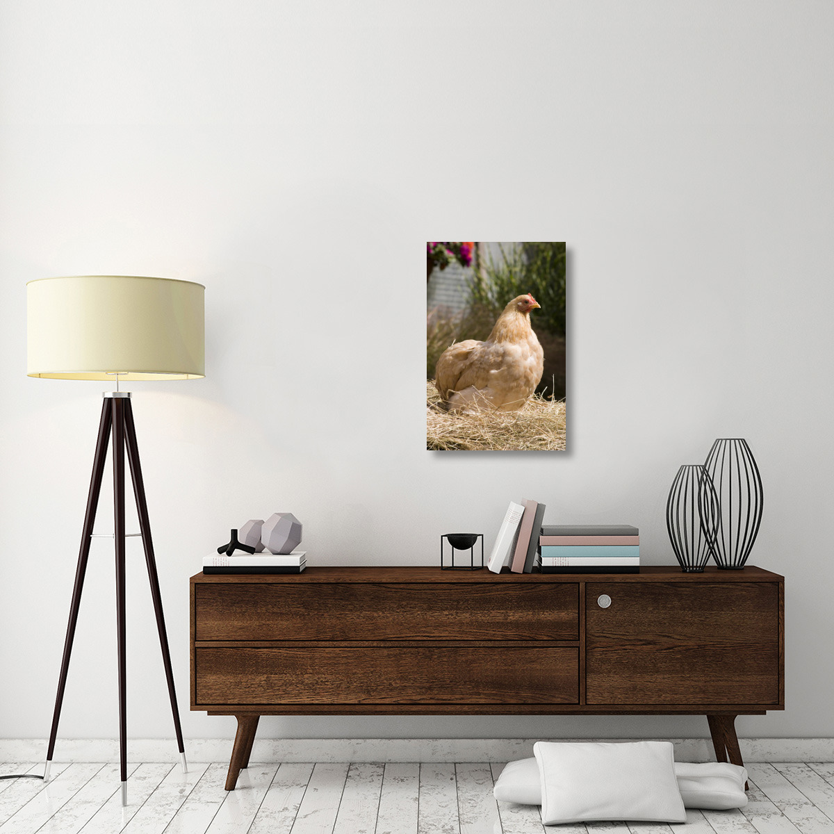 Domestic Chicken, Lemon Pekin Bard hen-Canvas Art-20&quotx30"