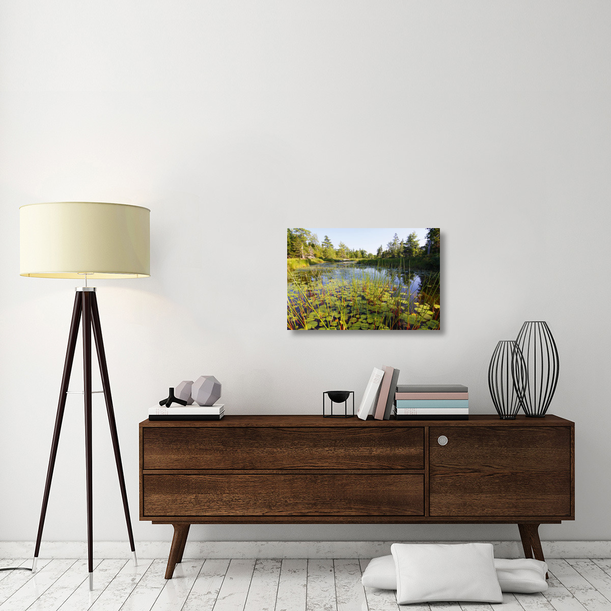 Marsh with reeds and lily pads surrounding a pond, West Stoney Lake, Nova Scotia, Canada-Canvas Art-30&quotx20"