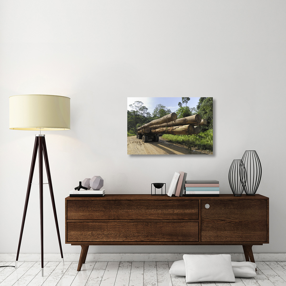 Truck with timber from a logging area, Danum Valley Conservation Area, Borneo, Malaysia-Canvas Art-36&quotx24"