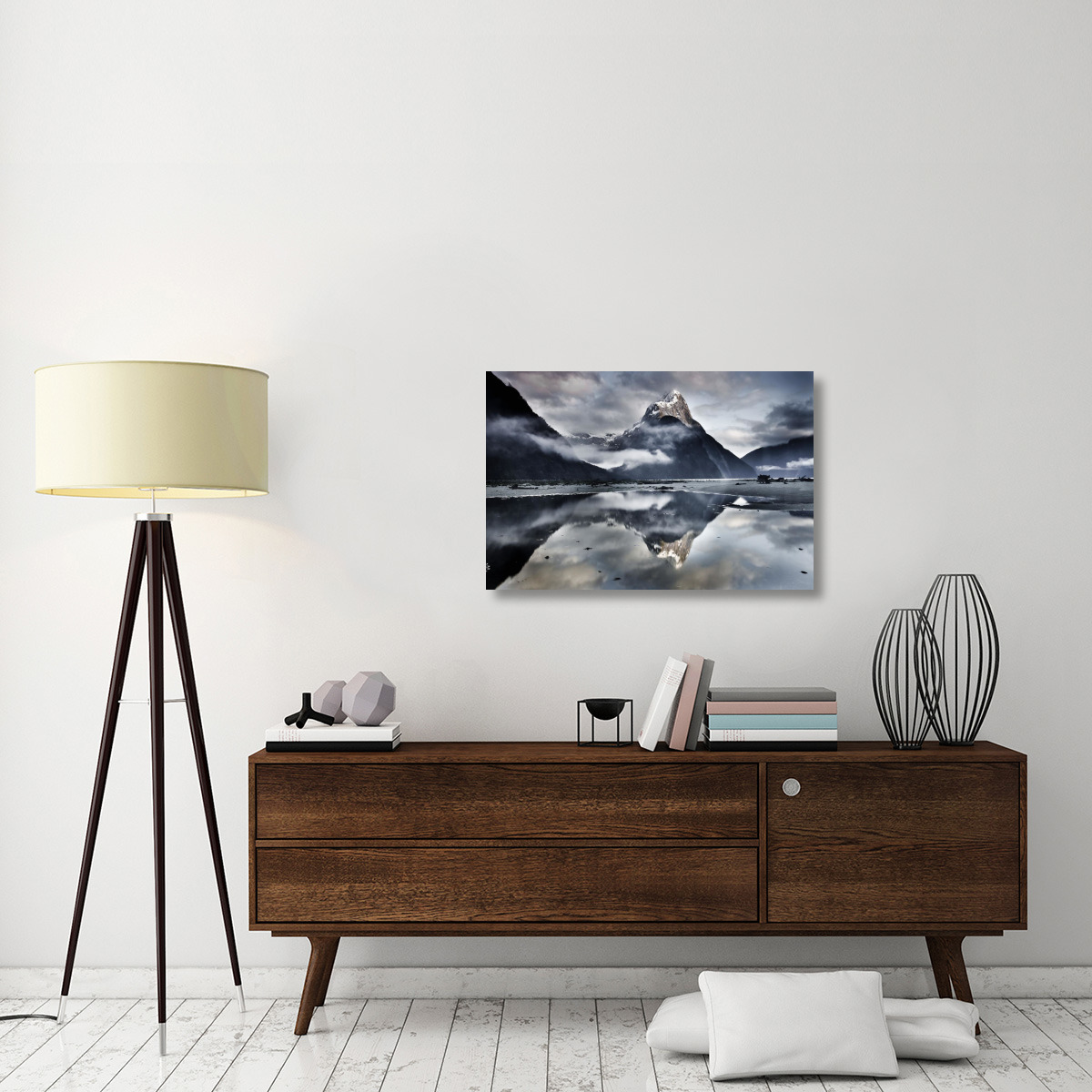 Mitre Peak reflecting in Milford Sound in winter at dawn, Fiordland National Park, New Zealand-Canvas Art-36&quotx24"