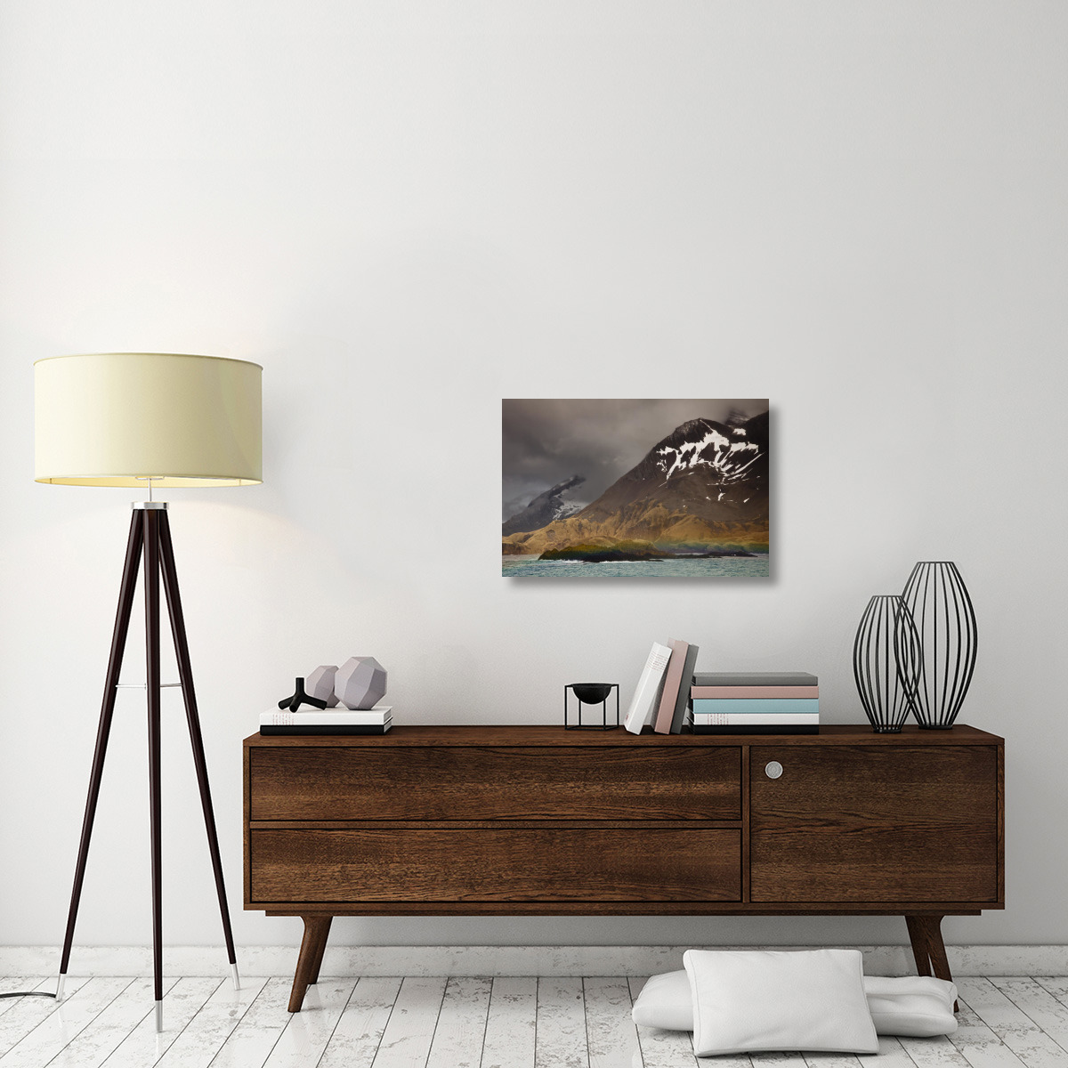 Rainbow over rocks at entrance to Fortuna Bay, South Georgia Island, Antarctica-Canvas Art-30&quotx20"