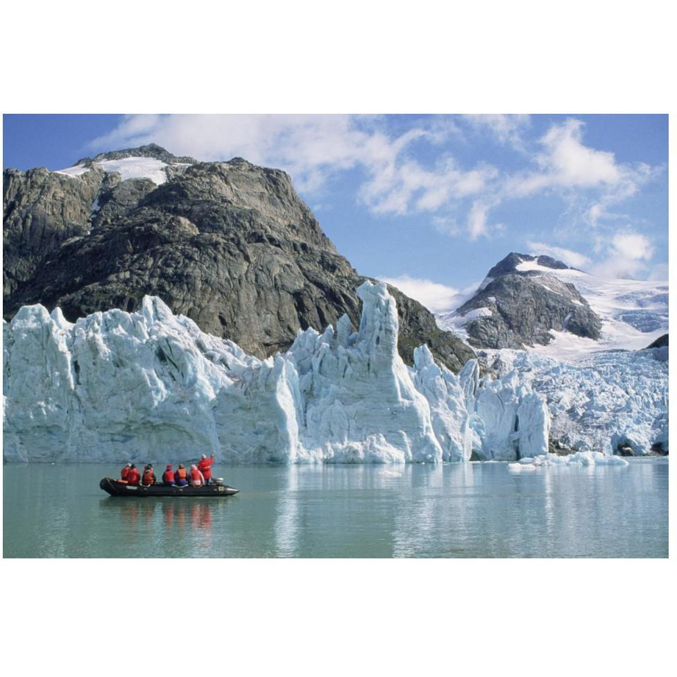 Tourists at glacier, southern Greenland Fjords, Prins Christian Sound, Greenland-Paper Art-50&quotx34"