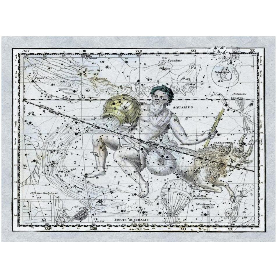 Maps of the Heavens Aquarius the Water Bearer-Paper Art-18&quotx14"