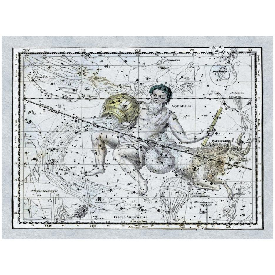 Maps of the Heavens Aquarius the Water Bearer-Paper Art-26&quotx20"