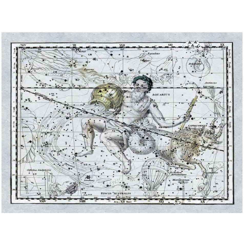 Maps of the Heavens Aquarius the Water Bearer-Paper Art-34&quotx26"