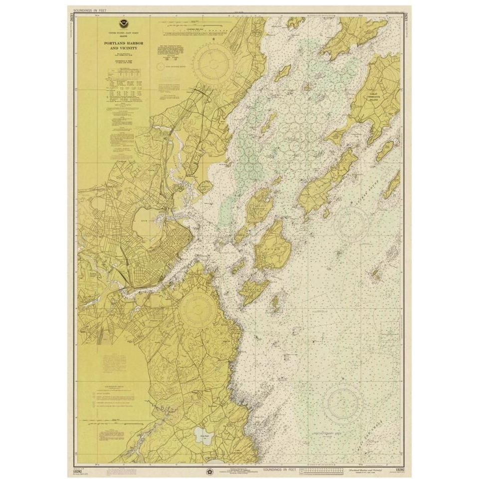 Nautical Chart - Portland Harbor and Vicinity ca. 1974 - Sepia Tinted-Paper Art-28&quotx38"