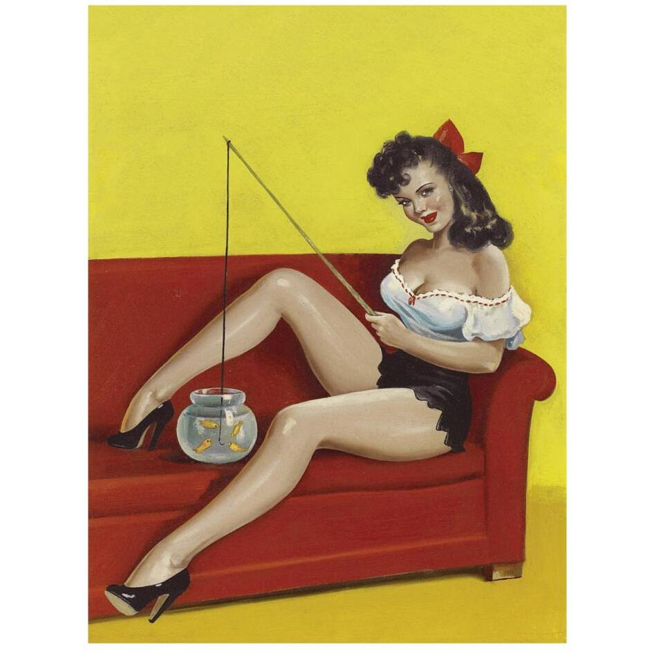 Mid-Century Pin-Ups - Joker Magazine - Fishin n funny-Paper Art-20&quotx26"