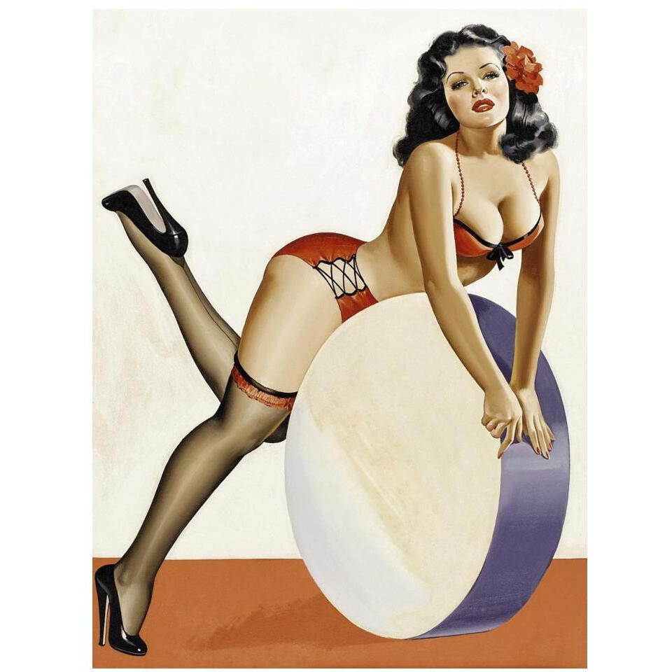 Mid-Century Pin-Ups - Over a drum-Paper Art-14&quotx18"