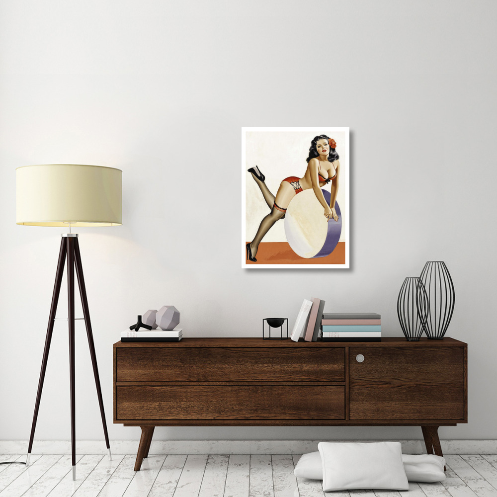 Mid-Century Pin-Ups - Over a drum-Paper Art-26&quotx34"