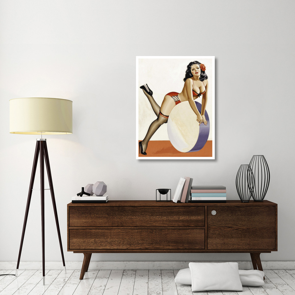 Mid-Century Pin-Ups - Over a drum-Paper Art-32&quotx42"