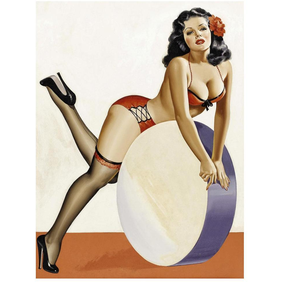 Mid-Century Pin-Ups - Over a drum-Paper Art-38&quotx50"